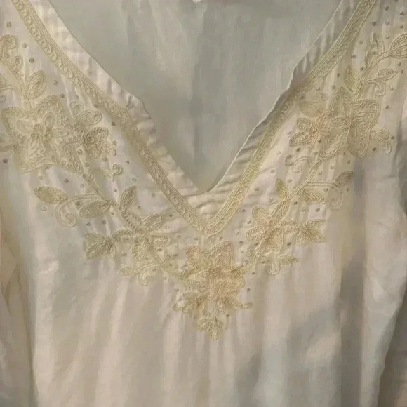 Charter Club Luxury linen ivory embroidered V-Neck 3/4 sleeve size medium - Picture 10 of 11
